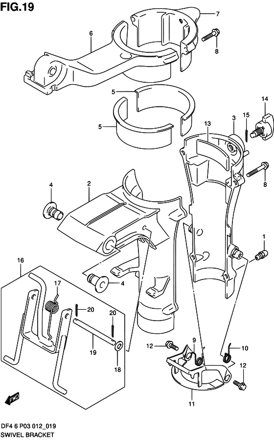 Swivel bracket for 2012 Suzuki DF6 | U.S.A. (P03) sales region, Shadow