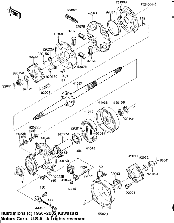 Rear hub/axle/brake/chain
