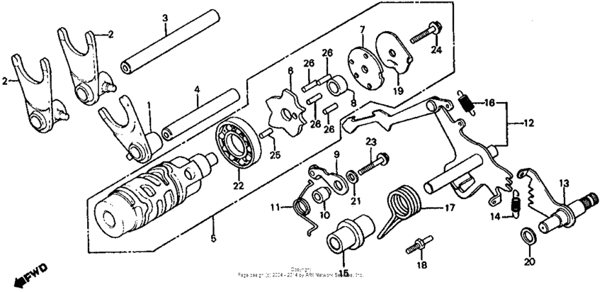 Shift drum + shift fork