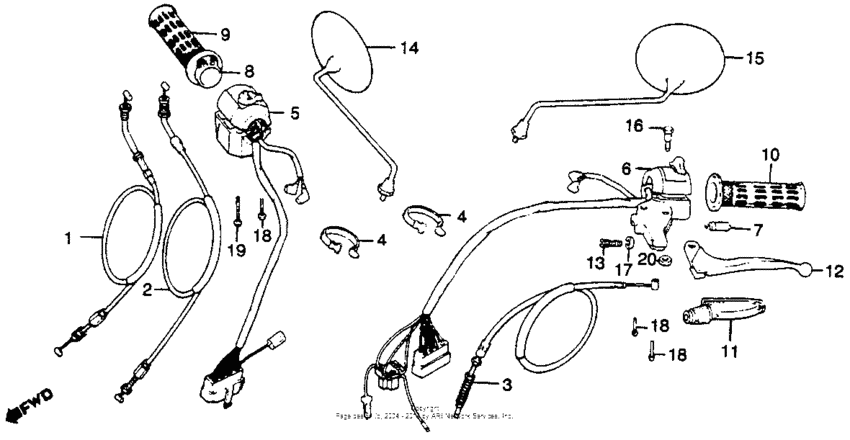 Handle lever + switches + cables for 1982 Honda CB450 | USA sales