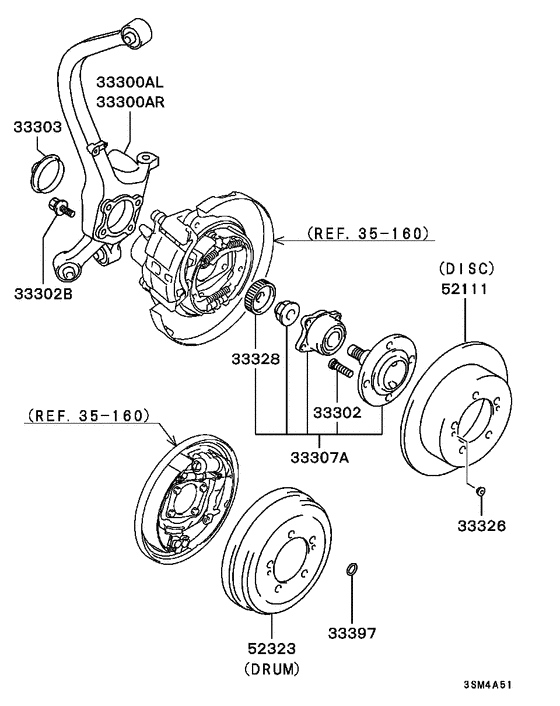 Rear axle hub & drum