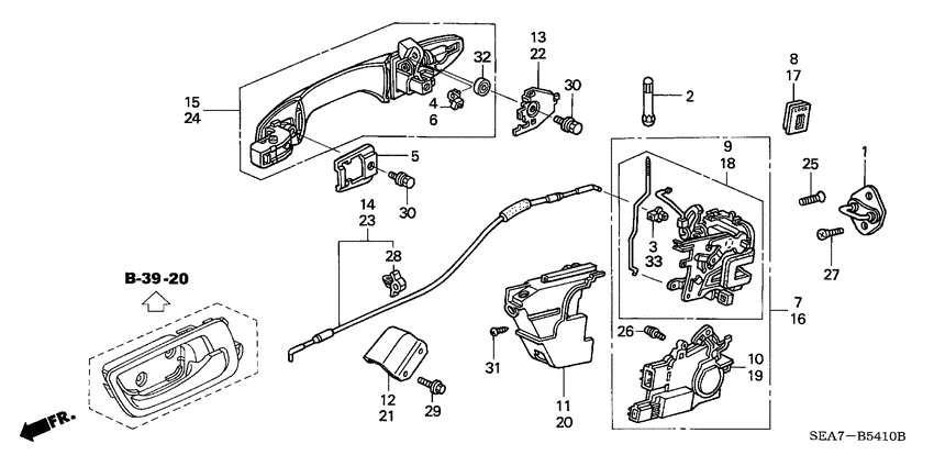 Rear door locks/outer han dle
