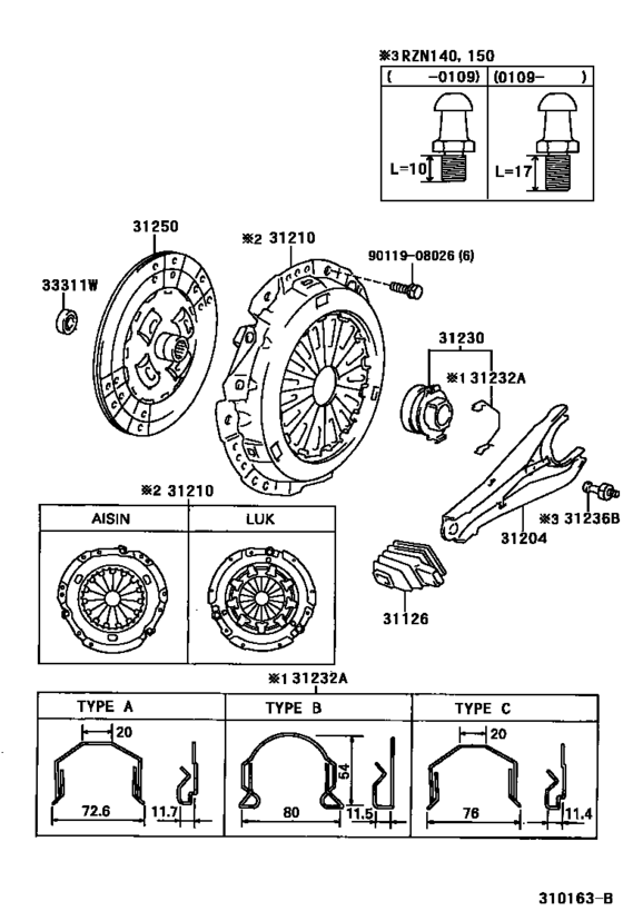 Clutch & Release Fork for 1995 2004 Toyota RZN140 U.S.A