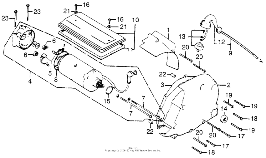 Starting motor + crankcase rear cover