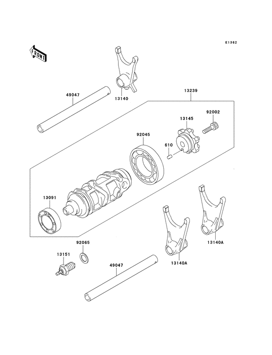 Gear change drum/shift fork