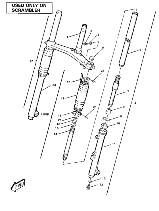 Front fork assembly-scrambler