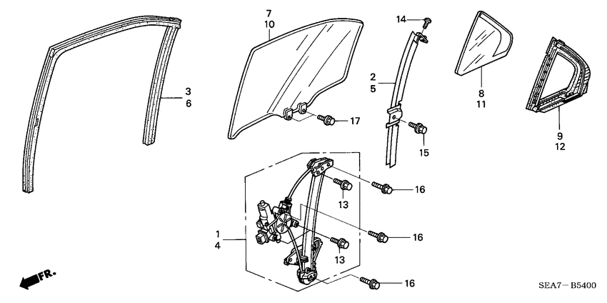 Rear door glass/door regu lator
