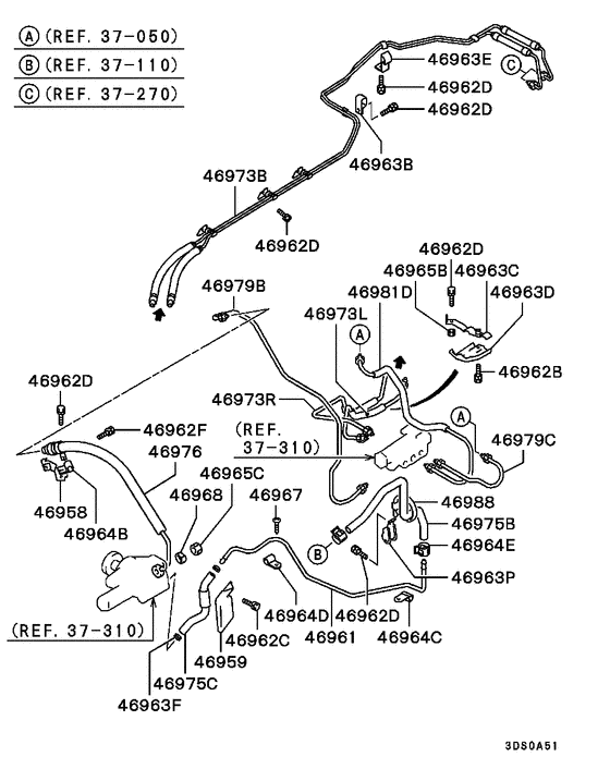 Rear steering oil line