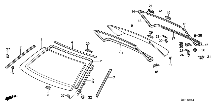 Front windshield/ rear window