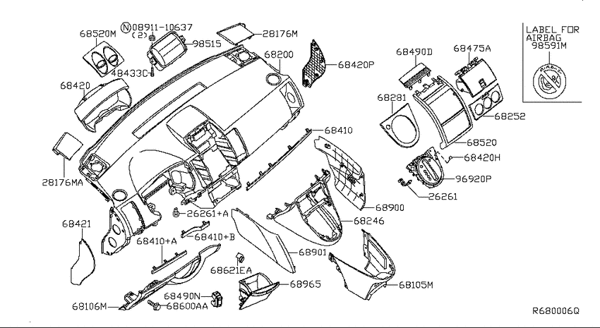 Instrument panel, pad & cluster lid