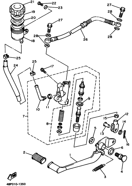 Rear master cylinder for 1992 Yamaha XJ400 Japan (010) sales region