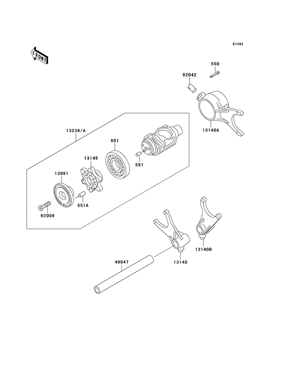 Gear change drum/shift fork