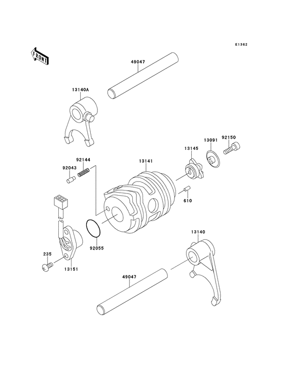 Gear change drum/shift fork