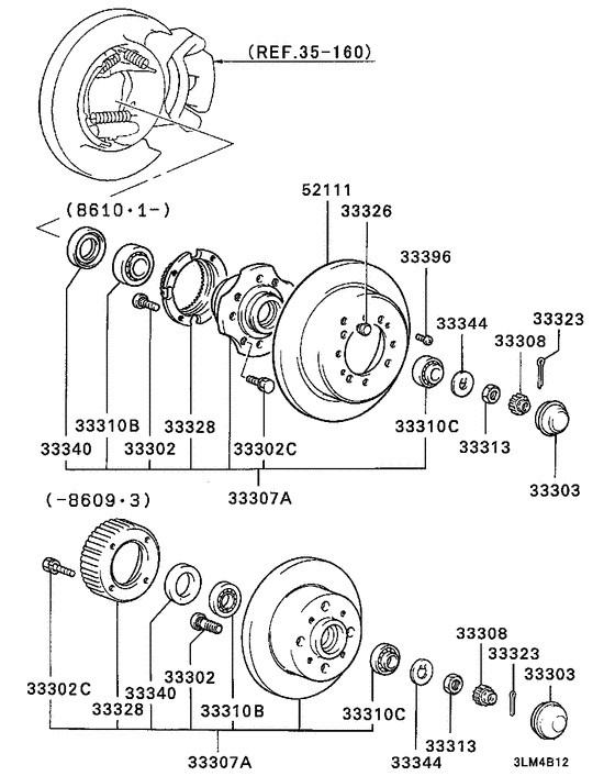 Rear axle hub & drum