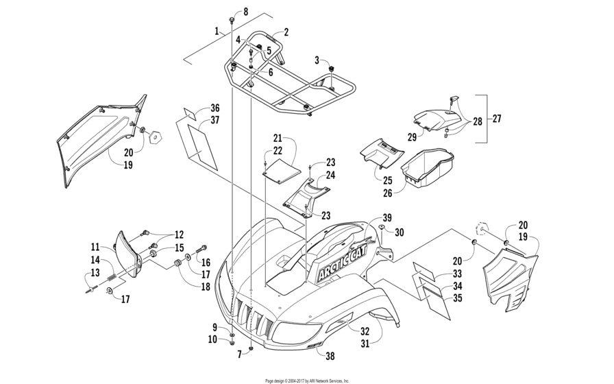 Front Rack, Body Panel, And Headlight Assemblies