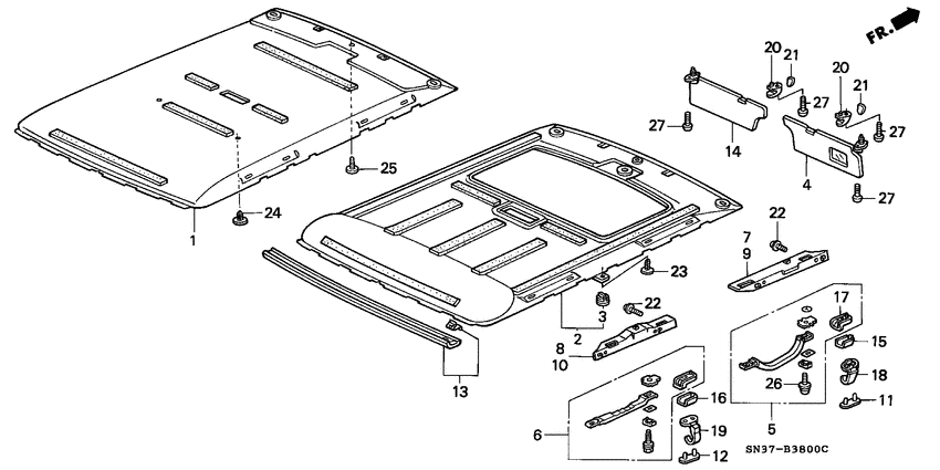 Roof lining/sunvisor