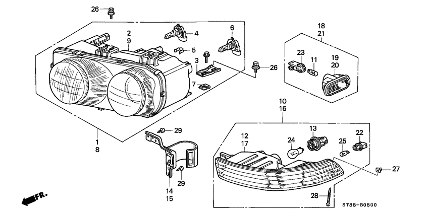 Headlight/front combination light