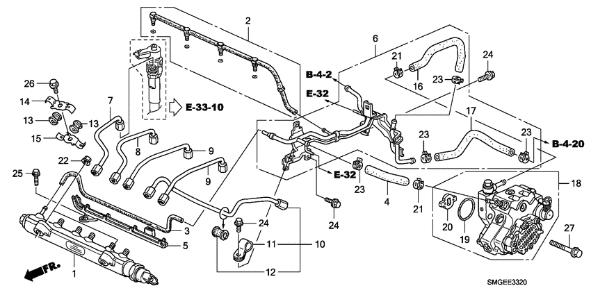 Fuel rail/high pressure p ump