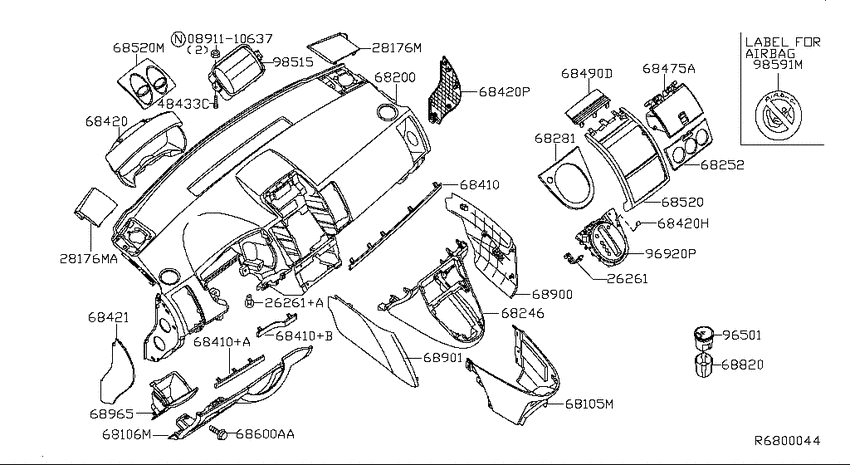 Instrument panel, pad & cluster lid