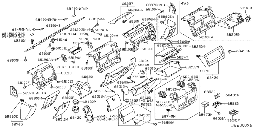 Instrument panel, pad & cluster lid