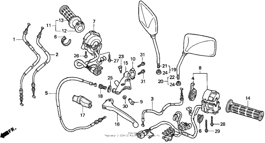 Handle switches + cables + mirrors