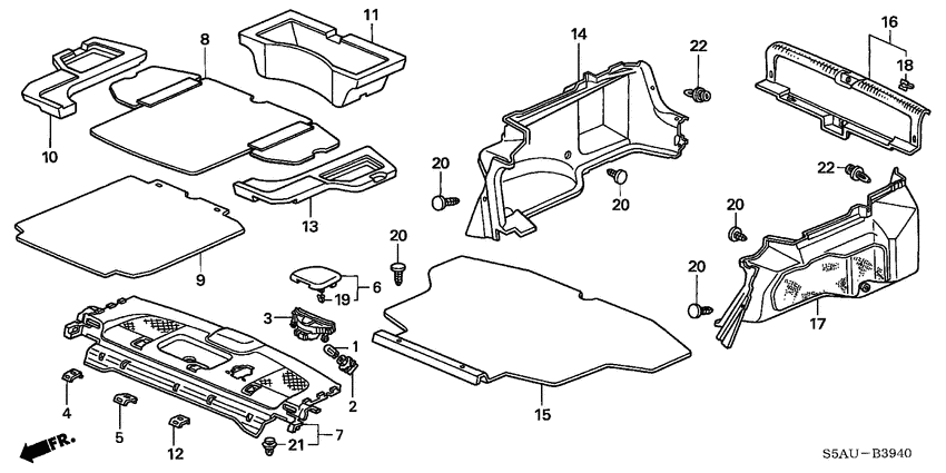 Rear tray/trunk lining