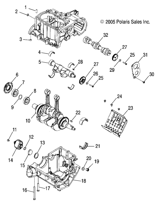 Engine, crankcase and crankshaft