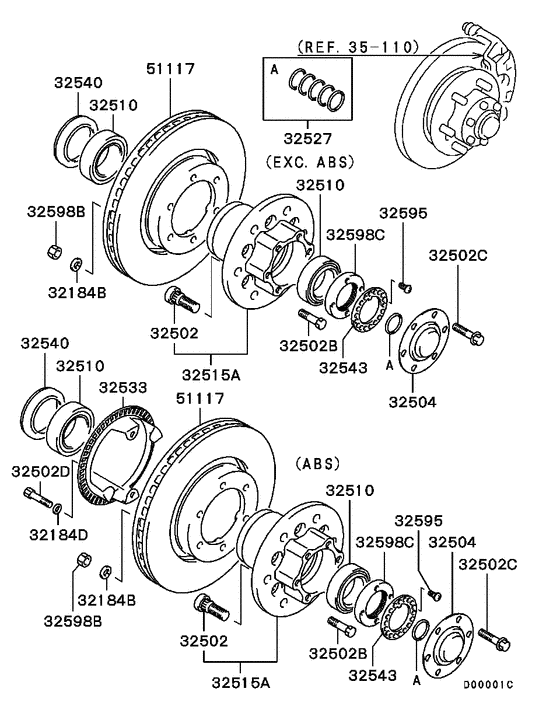 Front axle hub & drum