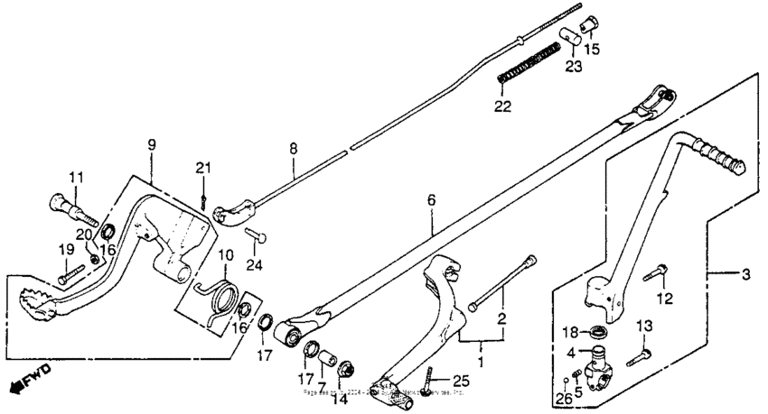 Gearshift pedal + brake pedal + kick starter arm 81