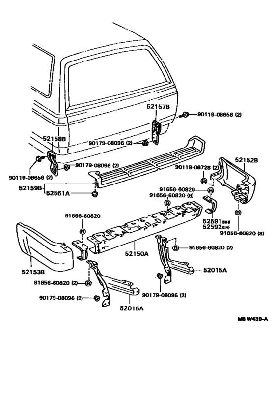 Rear Bumper & Bumper Stay for 1989 1995 Toyota HILUX SURF/ 4RUNNER