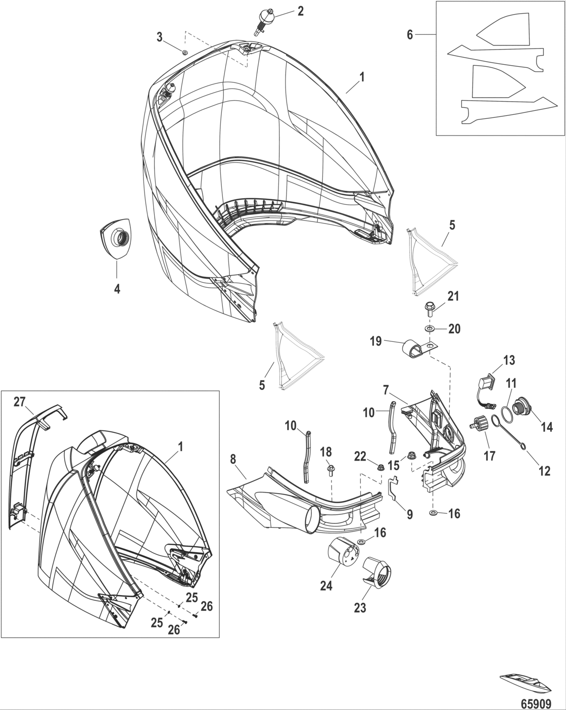 Rear Cowl для Mercury-Mercruiser F350, год: . OEM запчасти - Мегазип  (регион продаж - , ,18240202-945845)