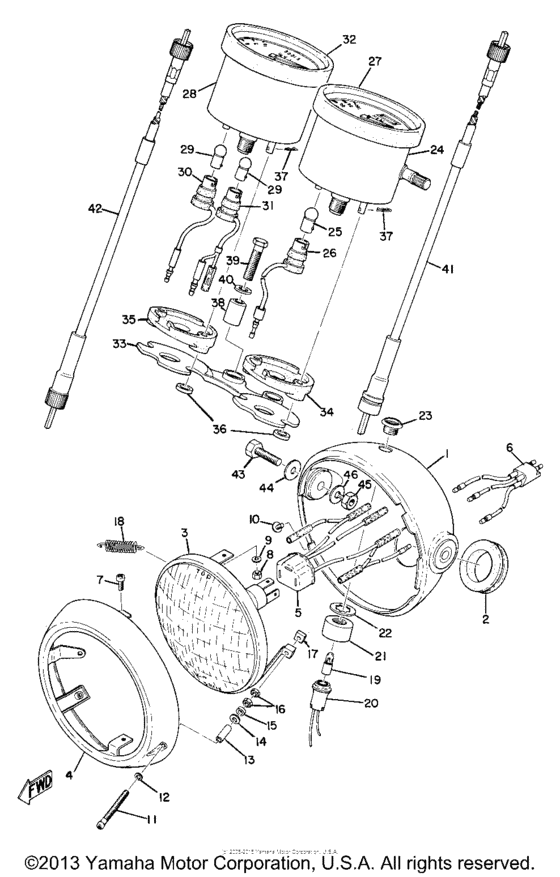 Head lamp, speedometer & tachometer