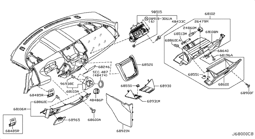 Instrument panel, pad & cluster lid