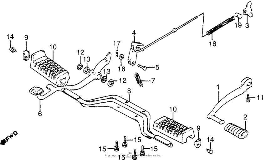 Footpegs + gearshift pedal + brake pedal