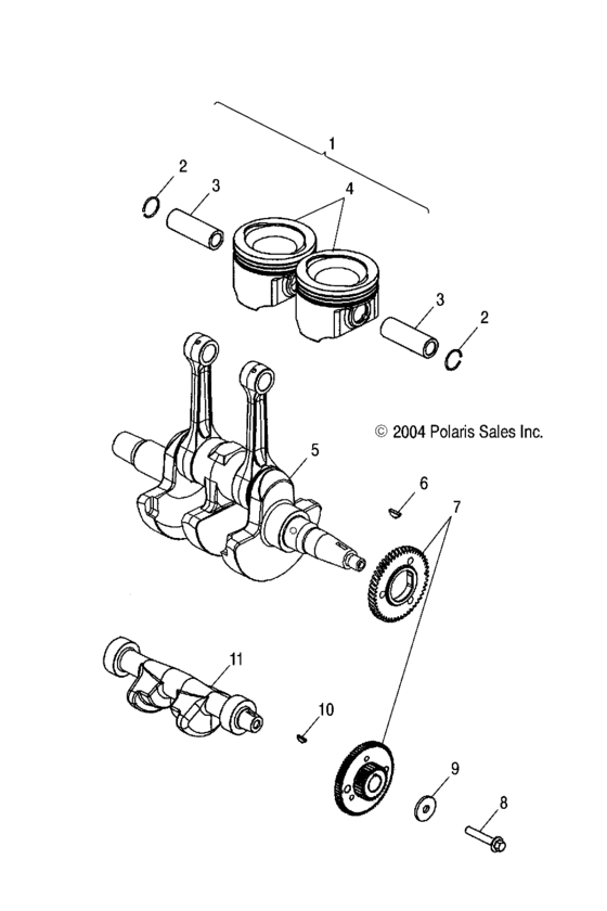 Engine, crankshaft and piston