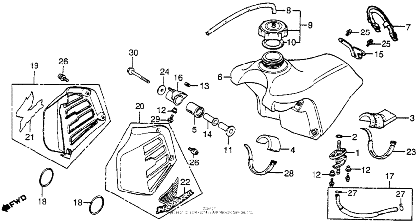 Fuel tank + radiator shroud 81