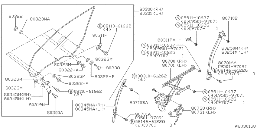 Front door window & regulator