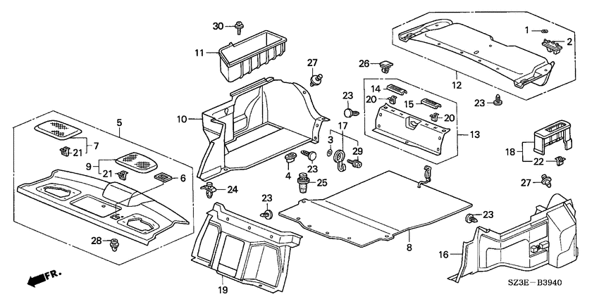 Rear tray/trunk lining