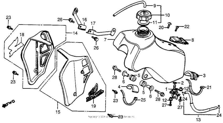 Fuel tank + radiator shroud 83