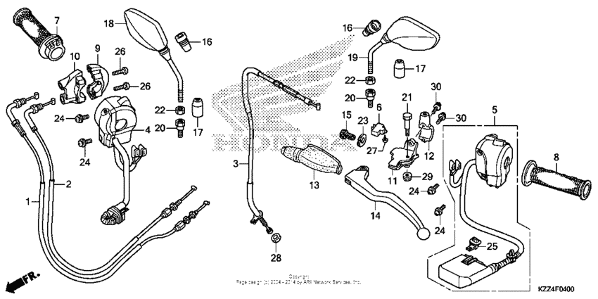Handle lever + switch + cable + mirror